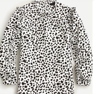 J CREW Women's Small Ruffle-sleeve top in Leopard Satin Keyhole Back